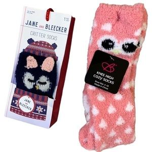 Bundle of 2 pairs of NWT Women’s owl face Slipper fuzzy SOFT Socks owl lovers